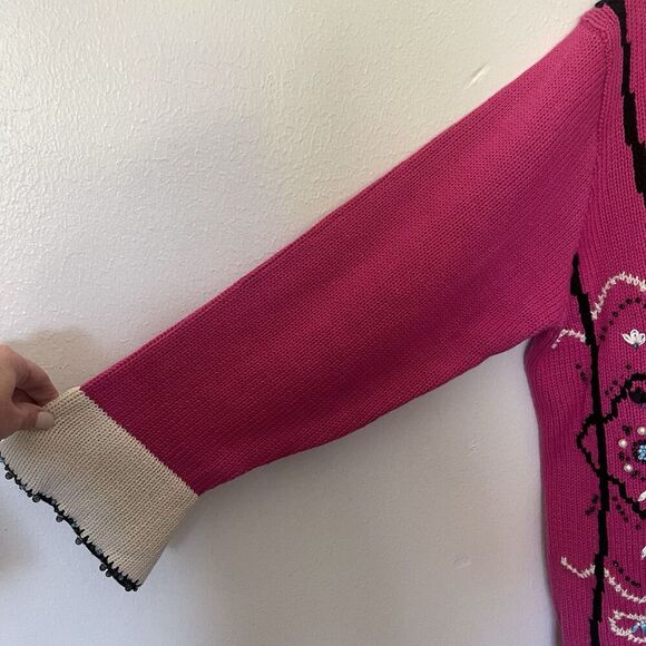 Storybook Knits HSN Cardigan Pink Black Embroidered Beaded Sweater Sz 2X NEW - Picture 6 of 6